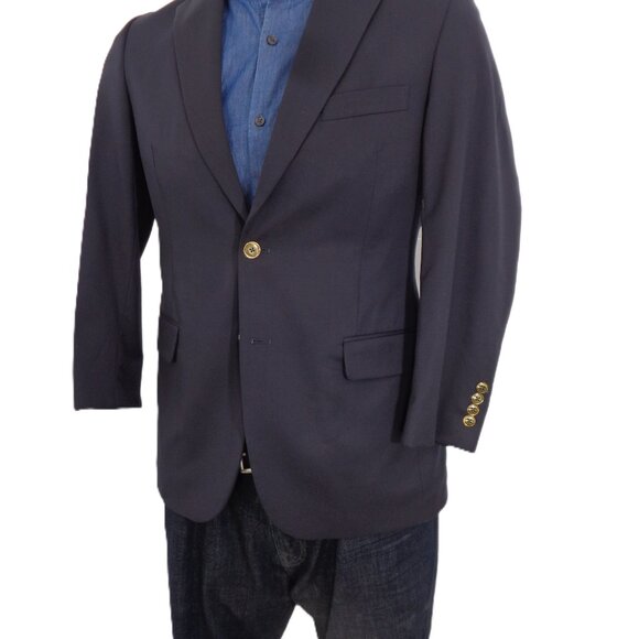 Tom James 100% Wool Midnight Blue Blazer 38R Gold Color Button - Picture 3 of 14